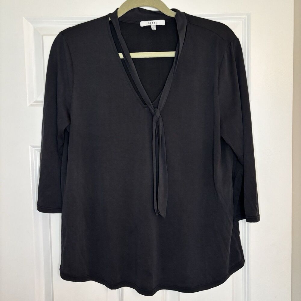 Black Ro+De Top Black with Tie Women's 3/4 Sleeve Modal Soft Size Large